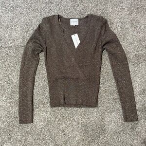 Pink Rose Shimmering Brown V-Neck Sweater - NWT